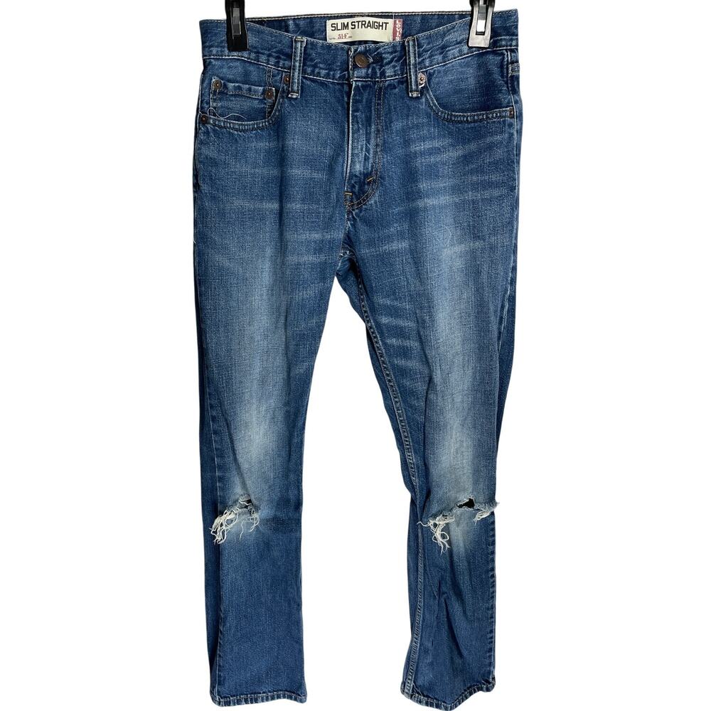 Levis 514 Ripped Jeans Men Size 29 Dark Blue Denim Slim Straight Leg 100% Cotton